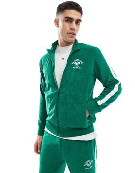Polo Ralph Lauren run club P-wing logo taped sleeve cotton terry track jacket in mid green CO-ORD