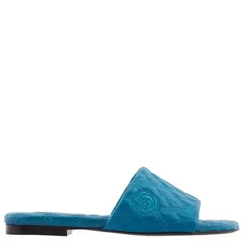 Burberry Leather Quilt Slides In Kingfisher, Brand Size 37 ( US Size 7 )