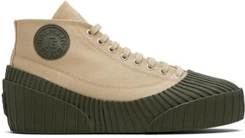 Balmain | Beige 
Khaki Riff Low Canvas Sneakers