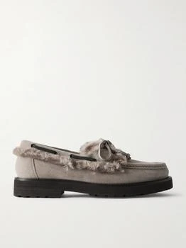 Brunello Cucinelli | Bead-embellished Shearling-trimmed Suede Loafers - Light gray - IT40
