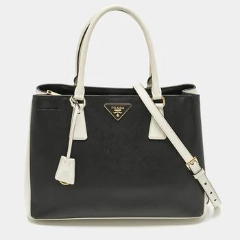 Prada | Prada Black/White Saffiano Leather Medium Open Tote
