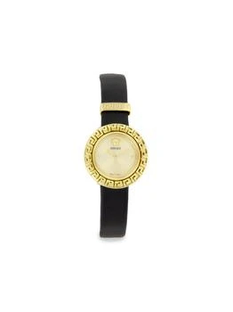 Versace | La Greca Ion-Plated Yellow Gold
Gold Guilloché Dial Leather Strap Watch/28MM