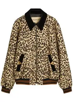 Valentino | Leopard velvet-trim wool bomber jacket