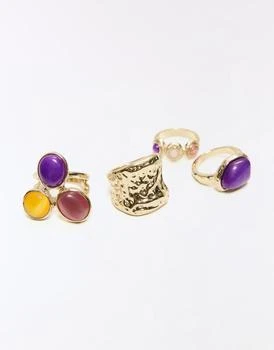 Bershka Bershka Pack of 4 rhinestone rings in gold