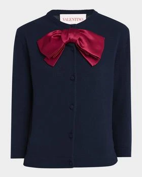 Valentino | Satin Bow Crewneck Cardigan