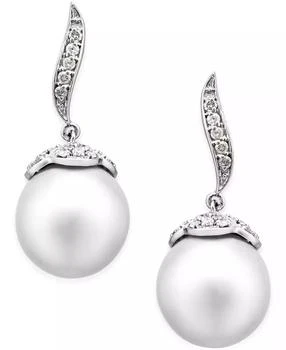 Macy
s | Cultured South Sea Pearl (11mm) and Diamond (3/8 ct. t.w.) Swirl Drop Earrings in 14k White Gold