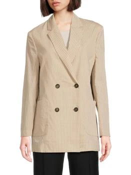 Brunello Cucinelli | Striped Stretch Cotton Double-Breasted Blazer