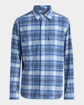 Tom Ford | Men's Defused Check Slim Fit Western Shirt