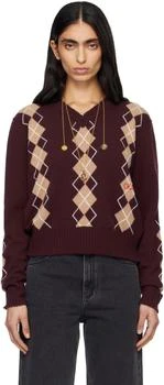 Chloé | Burgundy Argyle Knit Wool Sweater