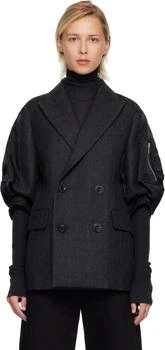 Sacai | Gray & Black Double-Faced Plaid Blazer