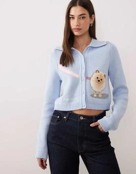 House of Sunny pom pom tripper dog cardigan in sky blue