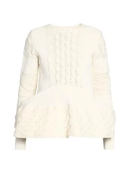 Sacai | Cable-Knit Wool-Blend Peplum Sweater