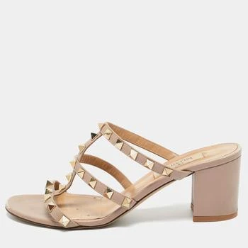 Valentino | Valentino Beige Leather Rockstud Slide Sandals Size 37