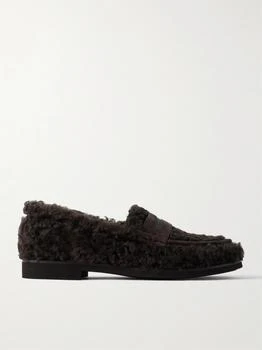 Brunello Cucinelli | Bead-embellished Suede-trimmed Shearling Loafers  - IT38