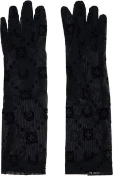 MARINE SERRE Black Moonogram Mesh Flock Short Gloves