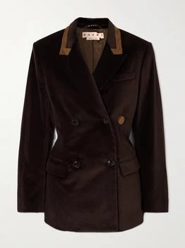 Marni | Double-breasted Calf Hair-trimmed Cotton-velvet Blazer - Dark brown - IT46