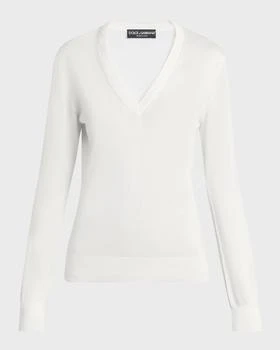 Dolce
Gabbana | Cashmere-Silk V-Neck Long Sleeve Sweater