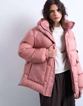 Topshop mid length funnel neck puffer jacket in pink