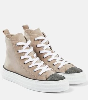 Brunello Cucinelli | Monili-embellished high-top suede sneakers