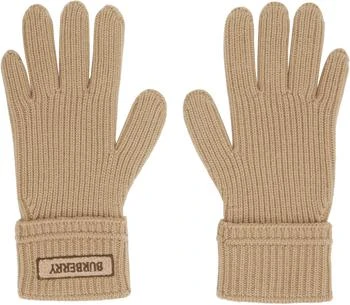 Burberry Beige Logo Patch Wool Gloves