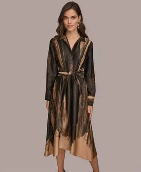 Women
s Printed Long Sleeve Twist Waist Dress