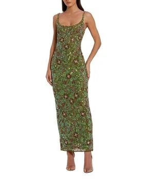 Sleeveless Hand Beaded Floral Midi Dress