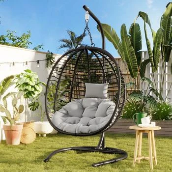Streamdale Furniture Streamdale Folding Egg Chair with Stand, Indoor/Outdoor Wicker Hammock Swing Chair