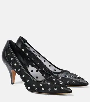 Khaite | River embellished leather-trimmed pumps