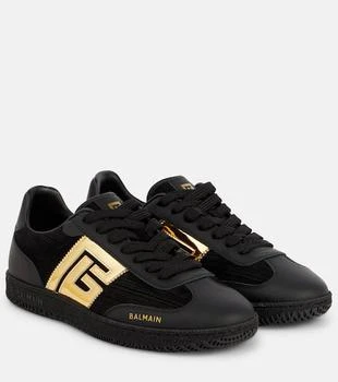 Balmain | PB suede and mirrored faux leather sneakers