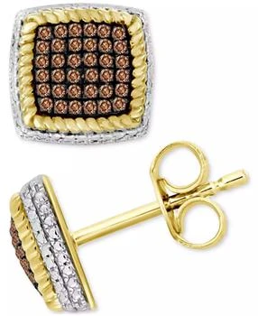 Macy's | Men's Brown Diamond Square Cluster Stud Earrings (1/3 ct. tw) in 10k Gold