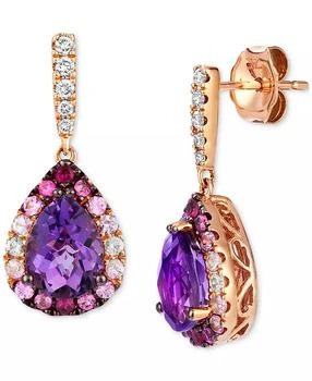 Le Vian | Multi-Gemstone (2-1/2 ct. t.w.) 
Nude Diamond (1/8 ct. t.w.) Pear Halo Drop Earrings in 14k Rose Gold