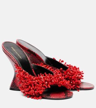 Dries Van Noten | Beaded snake-print leather wedge mules