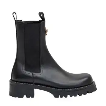 Versace | La Medusa Embossed Logo Black Leather Boots