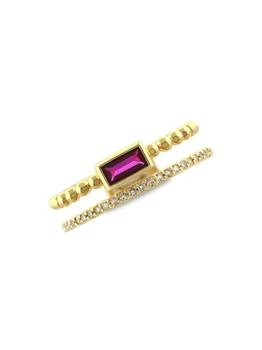 Saks Fifth Avenue | 14K Yellow Gold, Created Ruby & White Sapphire Double Band Ring