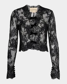 Valentino | Mock-Neck Sheer Lace Long-Sleeve Top
