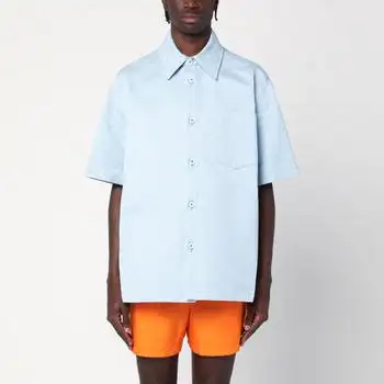 Gucci | Light blue cotton shirt with GG jacquard