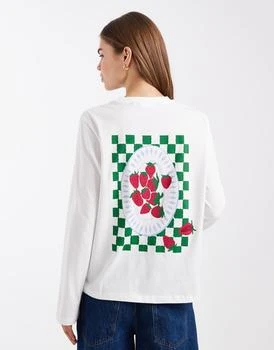 Vero Moda oversized long sleeve t-shirt with checkerboard strawberry back graphic in white