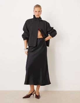 Mango satin maxi skirt in navy
