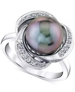 Macy's | Cultured Tahitian Pearl (10mm) & Diamond (1/8 ct.tw) Statement Ring In 10k White Gold