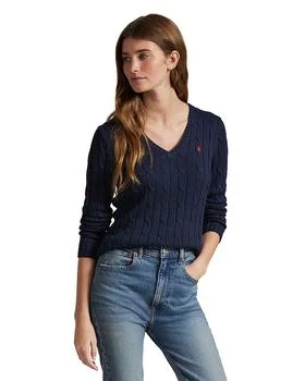 Ralph Lauren Women
s Cable Knit Cotton V Neck Sweater