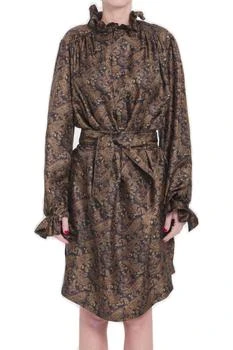 Yves Saint Laurent | Saint Laurent Paisley Belted Long-Sleeved Dress