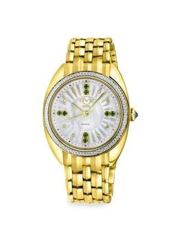 Gevril | Palermo 35MM IP Yellow Gold Stainless Steel, Diamond & Gemstone Bracelet Watch