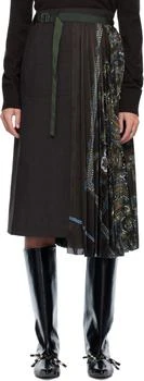 Sacai | Brown Suiting & Paisley Print Midi Skirt