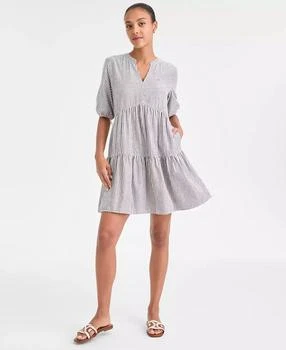 Women
s Shine Striped V-Neck Tiered Dress