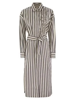 Brunello Cucinelli | Brunello Cucinelli Floral-Embroidered Belted Shirt Dress