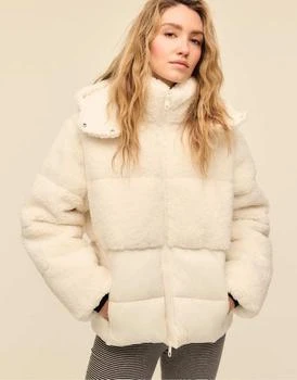 Stradivarius Stradivarius Combined padded coat with sheepskin effect in ecru