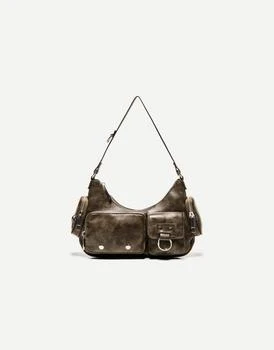 Bershka Multi-pocket shoulder bag in brown