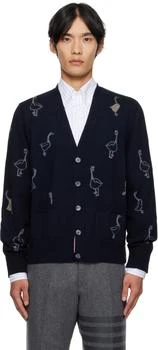 Thom Browne | Navy Geese Intarsia Merino Relaxed Fit Cardigan