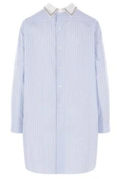 Prada | Prada Logo Embroidered Striped Poplin Top