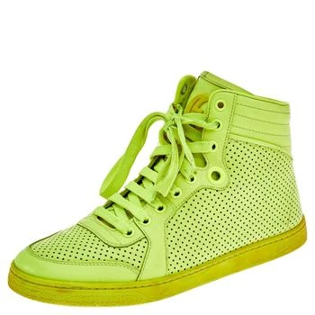 Gucci | Gucci Neon Green Perforated Leather Lace Up High Top Sneakers Size 38.5